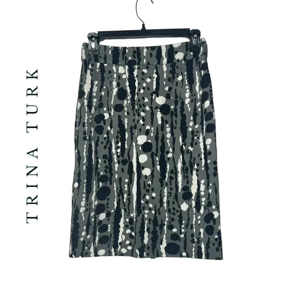 1661. TRINA TURK PENCIL KNEE LENGTH SKIRT BLACK/GRAY/WHITE IN COLOR SIZE 0